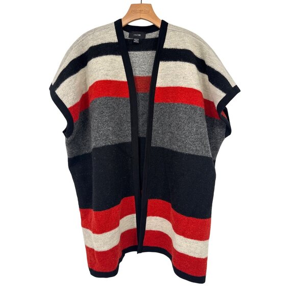 Red 23 Womens Striped Open Front Wool Blend Poncho Cardigan One Size USA - Picture 1 of 6
